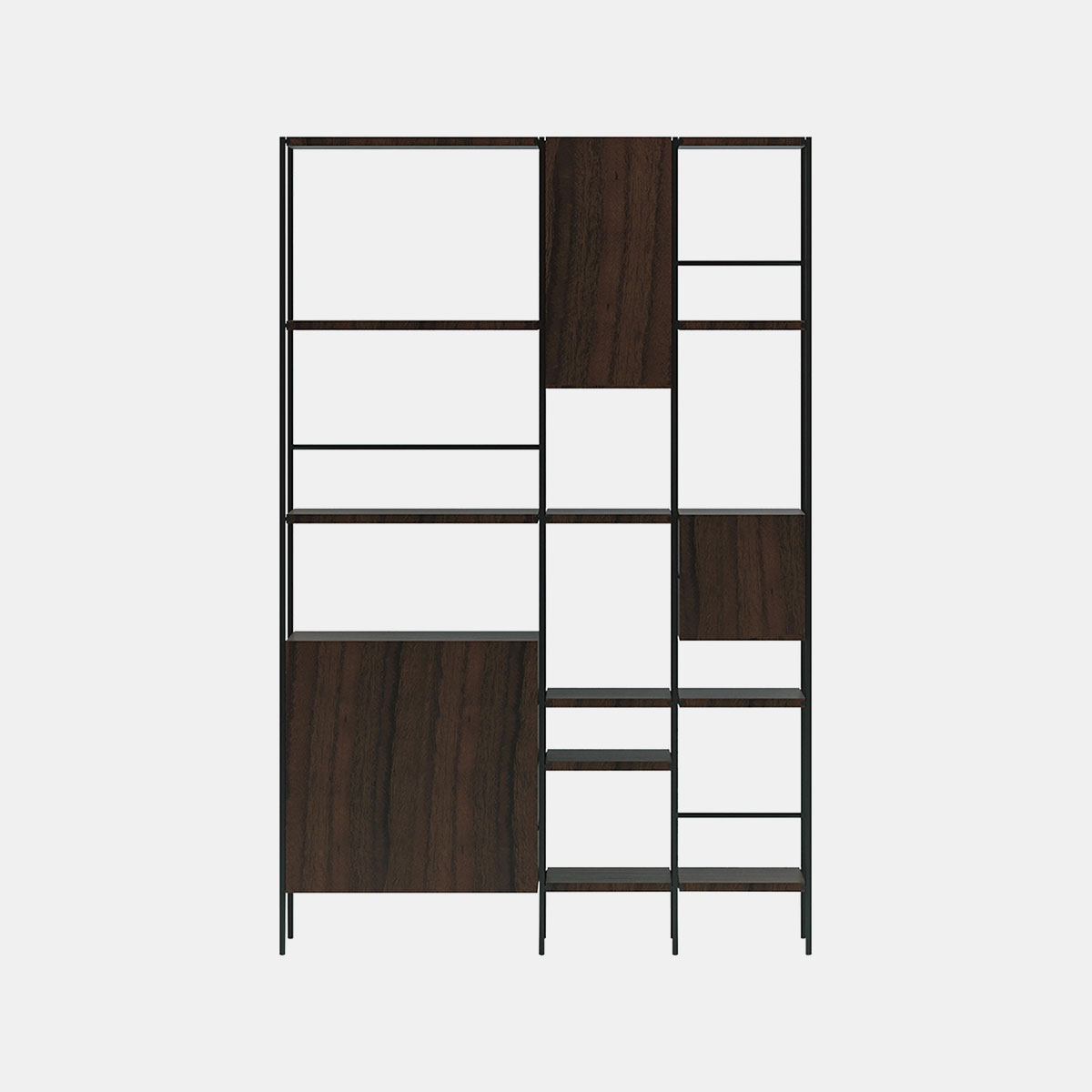 acerbis-giacomo-moor-outline-bookcase-walnoot-donker-gebeitst-staal-gesatineerd-zwart-nikkel-gelakt-001shop